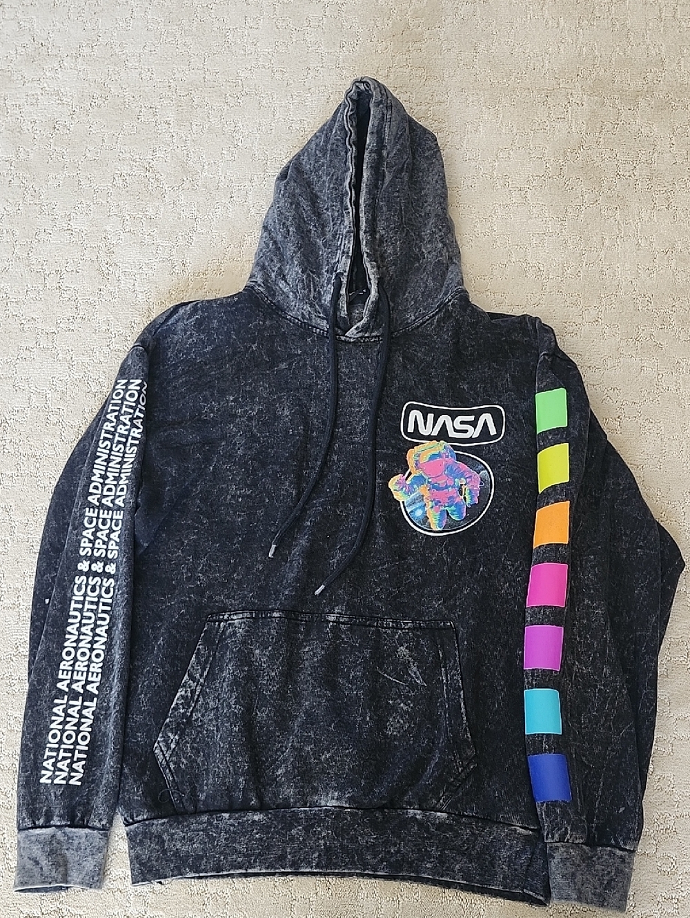 NASA Black Washed Hoodie with Color Block Sleeve